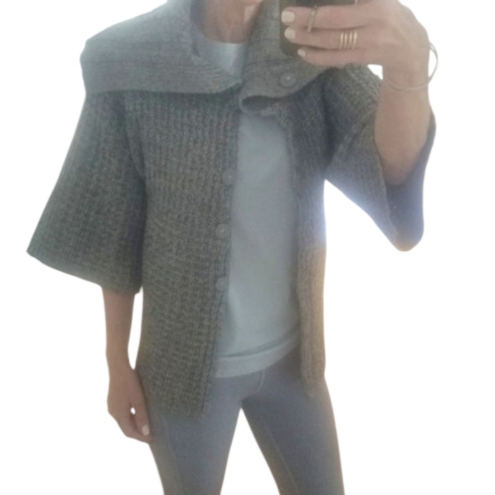 Theory Chunky Gray Knit Sweater Cardigan Cashmere Wool Blend